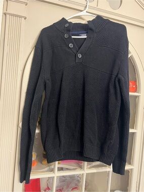 Izod Black Button-Neck Crewneck Sweater